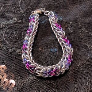 Silver and Purple Chain Bracelet. Handmade